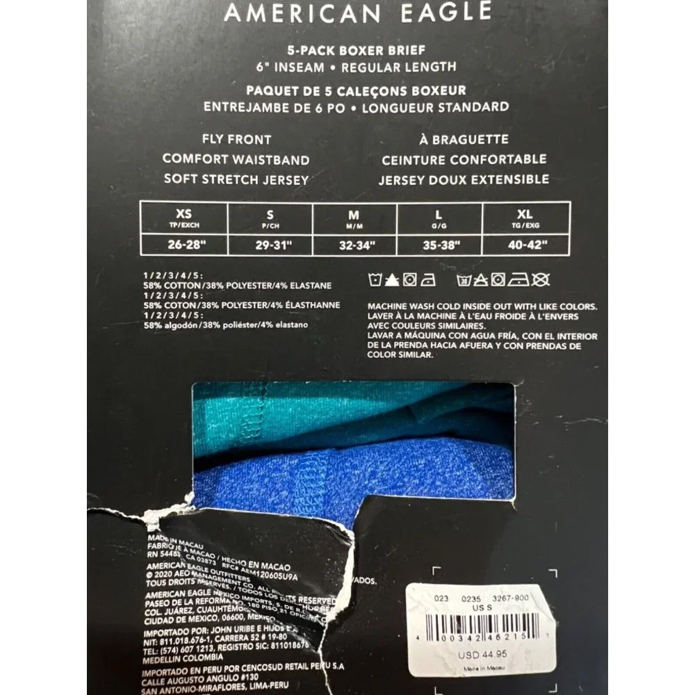 NWT AMERICAN EAGLE 5-Pack Boxer Briefs 6" Inseam Sz S Blue Red Jersey - Picture 3 of 3